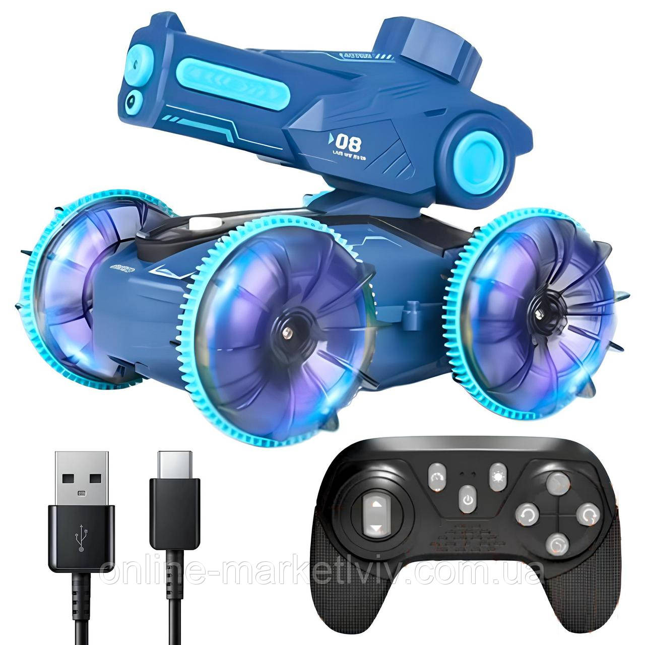 Радіокерований танк з водяною гарматою плаваючий, від USB (вік 6+), Remote control car / Танк-амфібія