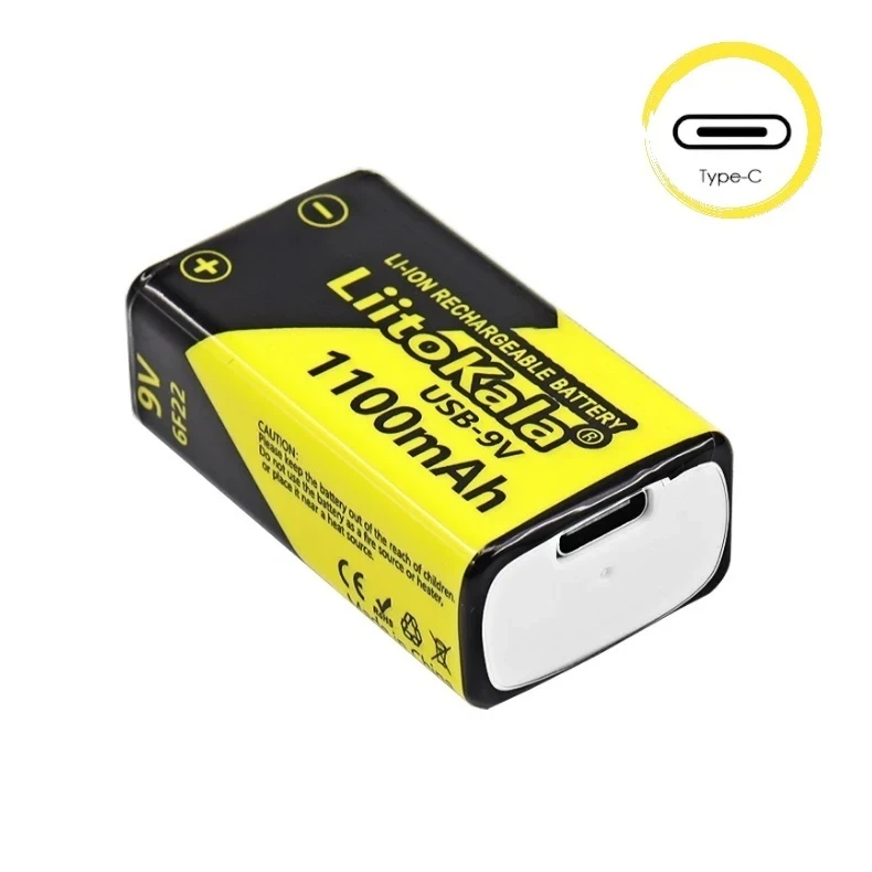 Батарейка LiitoKala Крона 6f22 акумуляторна, заряджання через USB Type-C, 9V/1100mAh