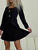 Чорний жіночий стильний костюм-двійка з креп-костюмки: подовжений жакет з рукавами ліхтариками і міні-спідниця, фото 5