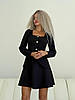 Чорний жіночий стильний костюм-двійка з креп-костюмки: подовжений жакет з рукавами ліхтариками і міні-спідниця, фото 6