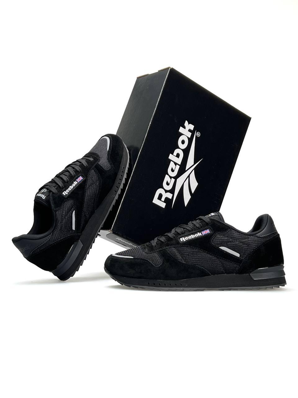 Чоловічі кросівки замша нейлон Reebok Classic New Black, кеди чоловічі Рибок чорні. Чоловіче взуття, фото 1