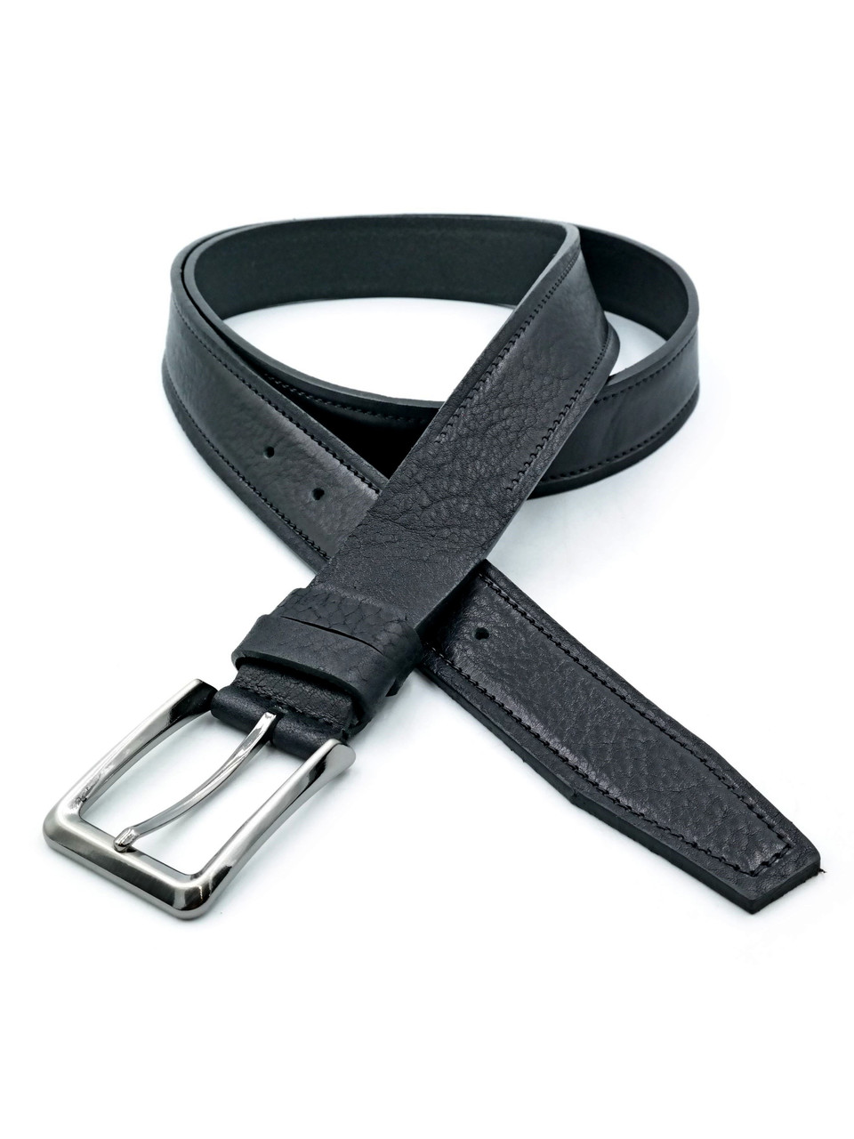 Шкіряний чоловічий ремінь Weatro 3,3 х 105-125 см Чорний wtro-tur-33k-002, фото 1