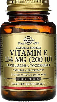 Вітамін Е 200 Solgar Vitamin E 134 mg (200 IU) 100 гел капс, фото 1