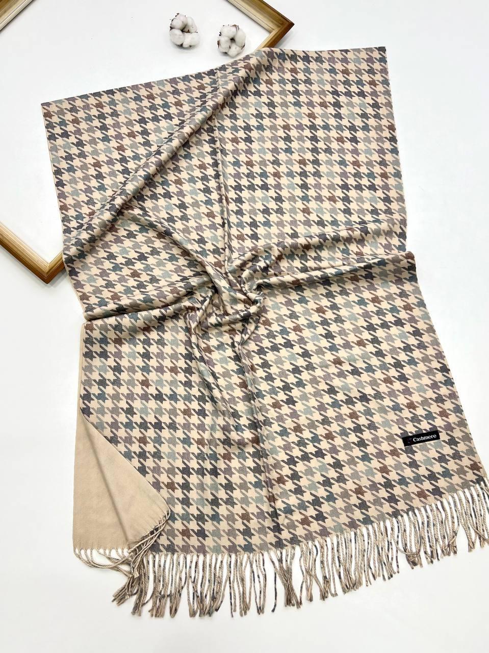 Теплий кашеміровий шарф Бетті "гусяча лапка" 180*70 см бежевий