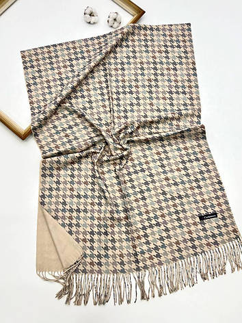 Теплий кашеміровий шарф Бетті "гусяча лапка" 180*70 см бежевий, фото 1