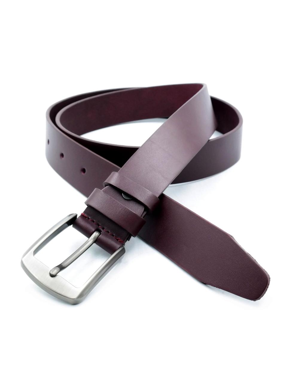 Шкіряний чоловічий ремінь Weatro 3,3 х 105-120 см Темно-червоний (бордо) wtro-ua-33k-0013, фото 1
