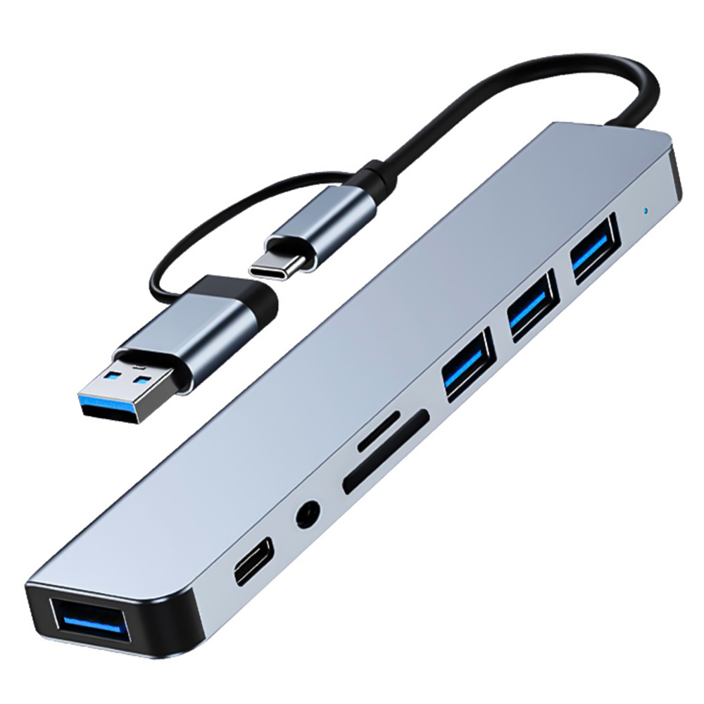 USB HUB адаптер 4 USB / Type-C / SD / TF / AUX 8 in 1, Steel (ID ...