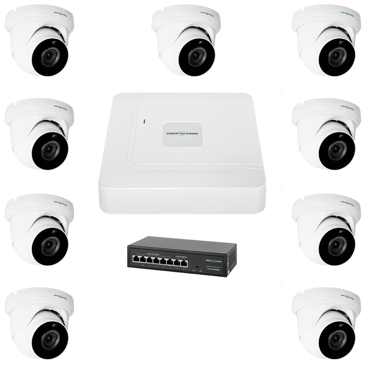 Комплект відеоспостереження на 9 камер GreenVision GV-IP-K-W77/09 5MP
