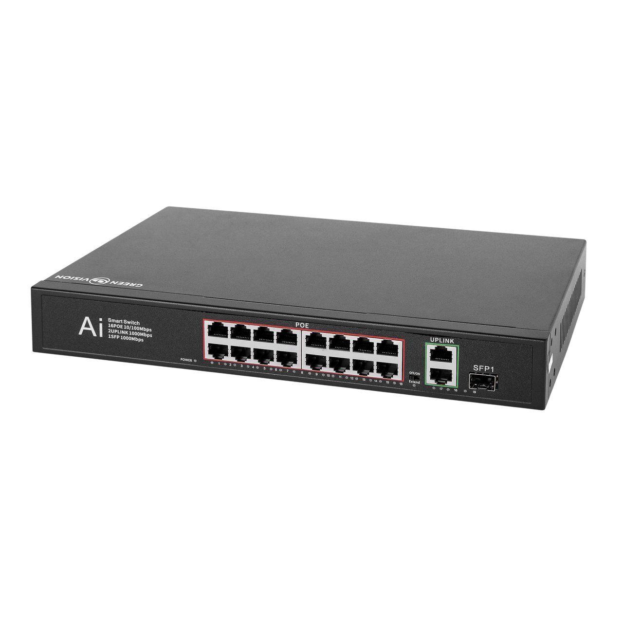 Комутатор мережевий POE Green Vision GV-010-D-16+2 PG+1 SFP (16xPOE, 2xLAN, 1xSFP)