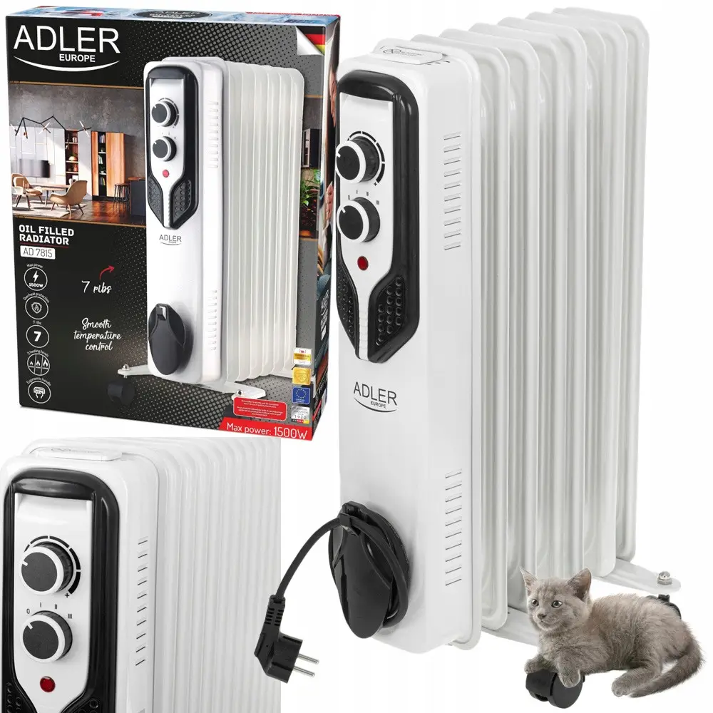 Олійний радіатор обігрівач Adler AD 7816 (9 ребер, 2000 Вт, 3 режими), фото 1