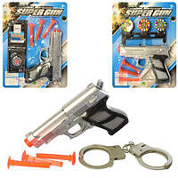 Набір зі зброєю, пістолет 15см, кулі-присос, 3в (мішень/наручники), на листі 19*25*3см (150шт)
