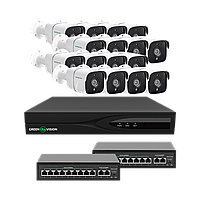 Комплект відеоспостереження на 16 камер GreenVision GV-IP-K-W88/16 5MP