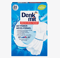 Серветки пастки для відновлення білого кольору 20шт Denkmit Wäsche Weiß Tücher. Листки для прання білого одягу