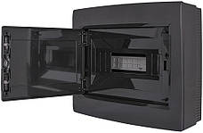 CP32912B Корпус пластиковий на 12 модулів e.plbox.pro.n.12b.black навісний, чорний з непрозорими дверцятами IP40, фото 3