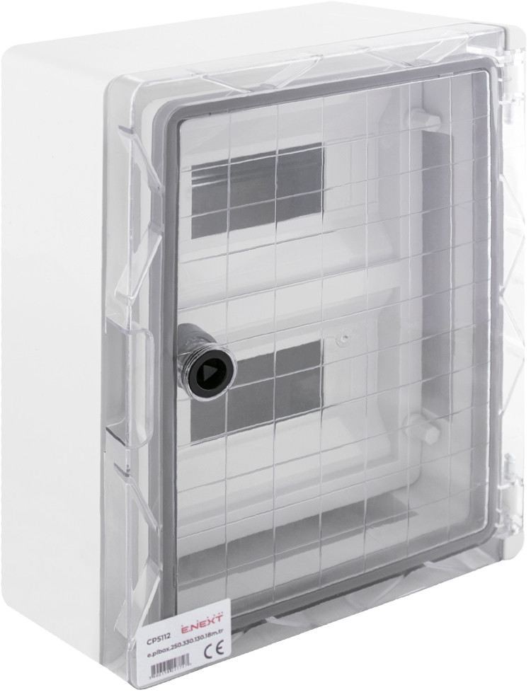 CP5112 Корпус удароміцний з АБС-пластика e.plbox.250.330.130.18m.tr, 250х330х130мм, IP65 з прозорими дверцятами  під 18 модулів