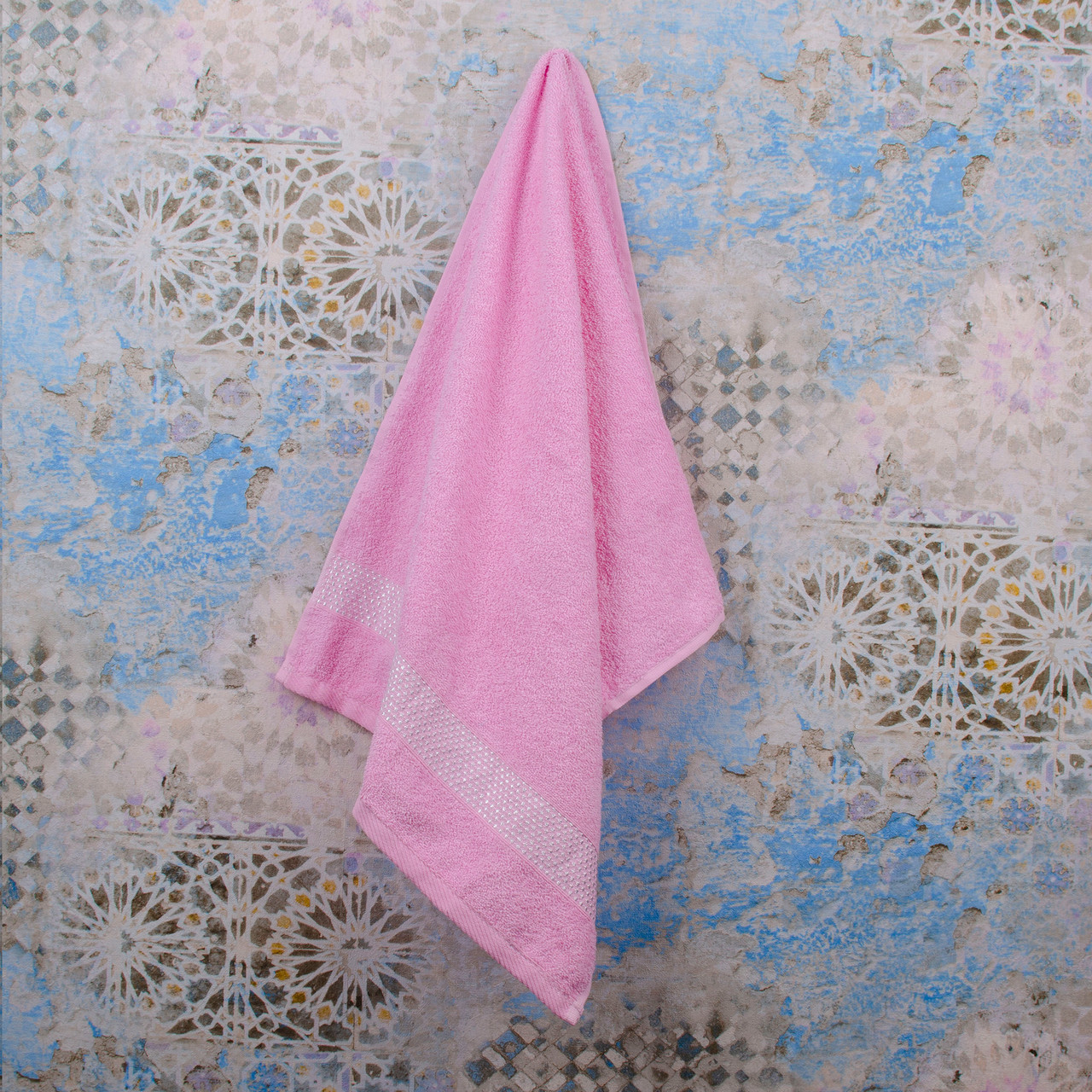 Рушник махровий 50х90 см КРИШТАЛИКИ рожевий 400 AISHA Узбекістан, фото 1