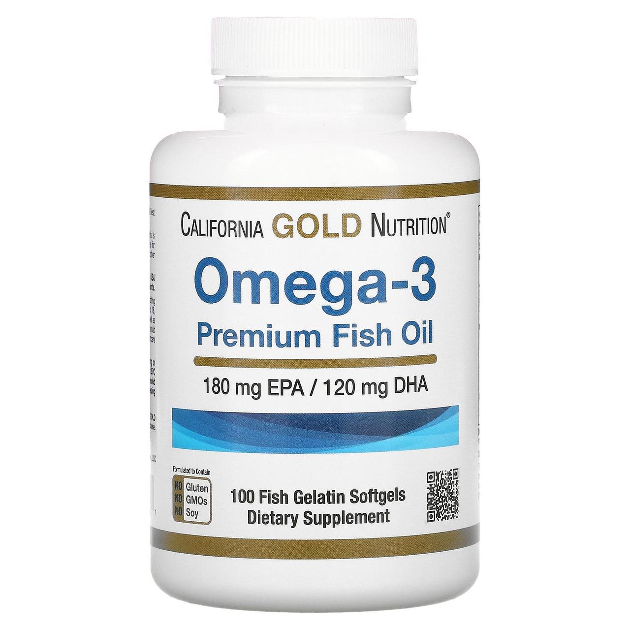Омега-3 риб'ячий жир преміумкласу California Gold Nutrition (Omega-3 Premium Fish Oil) 100 капсул BX960, фото 1