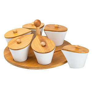 Набір 6 шт банок для спецій і сипучих продуктів на дерев'яній підставці