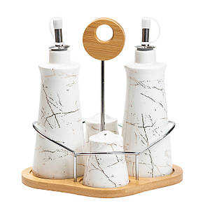 Набір баночок для спецій і рідких текстур на бамбуковій підставці 4 предмети