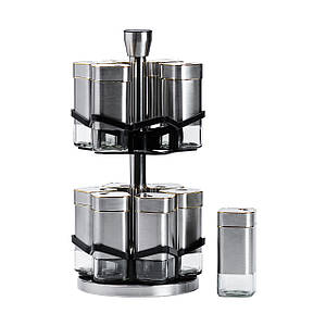 Набір баночок для спецій на підставці карусель 12 штук по 120 мл хром із золотом