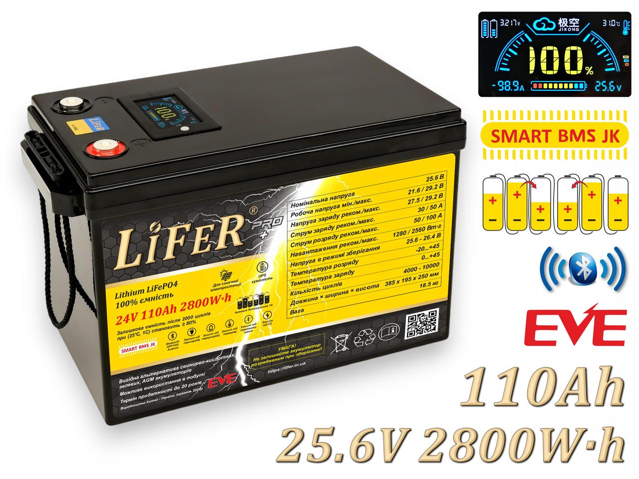 Купити 110Ah Акумулятор 24В 100 Ач LiFePO4 АКБ для ДБЖ, для ...