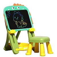 Іграшка дитячий мольберт та LCD планшет для малювання 13 дюймів, зі стільчиком, блакитний динозаврик