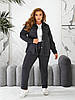 Жіночий осінній стильний замшевий костюм: сорочка на кнопках та завужені штани, батал великі розміри, фото 3