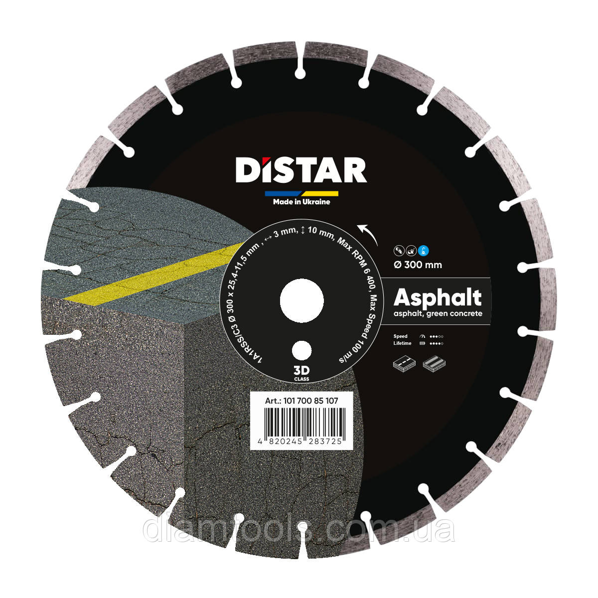 Диск алмазний відрізний по асфальту Distar Asphalt 300x25.4