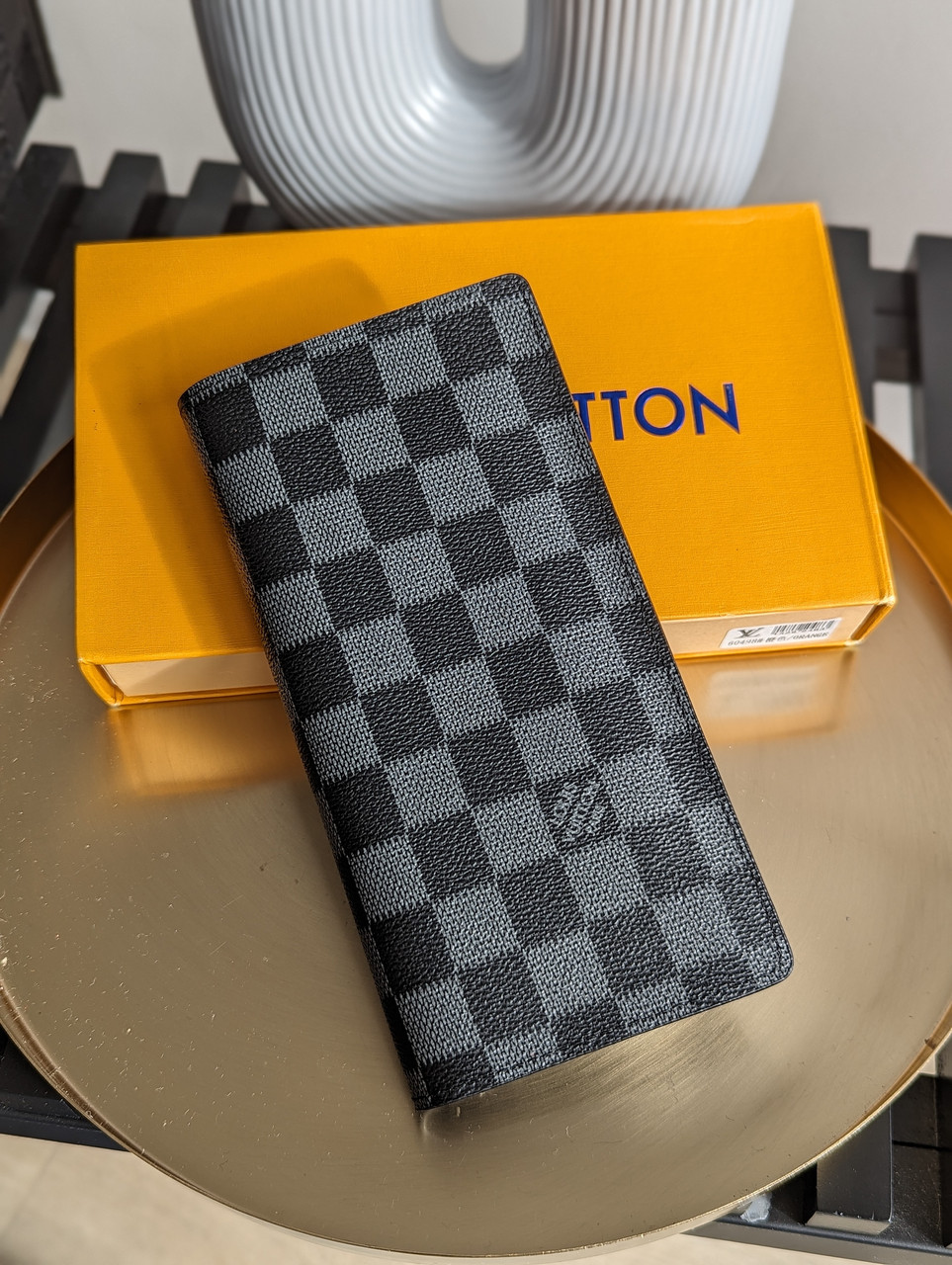 Чоловічий гаманець Louis Vuitton чорний у клітинку великий Луї Віттон