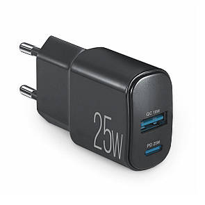 Мережевий зарядний пристрій Brevia ePower PD25W USB-C+USB-A чорний