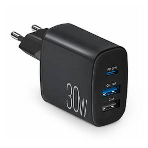 Мережевий зарядний пристрій Brevia ePower PD20W+QC18W+12W чорний