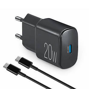 Мережевий зарядний пристрій Brevia ePower PD20W + кабель USB-C to USB-C 1м чорний