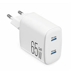 Мережевий зарядний пристрій Brevia ePowerGaN PD65W 2xUSB-C білий