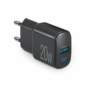 Мережевий зарядний пристрій Brevia ePower PD20W USB-C+USB-A чорний
