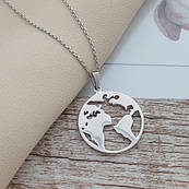 Кольє срібне з підвіскою Планета Земля на тонкому ланцюжку