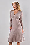 Сукня для вагітних та годуючих кольору капучино з теплого трикотажу в рубчик S, фото 7