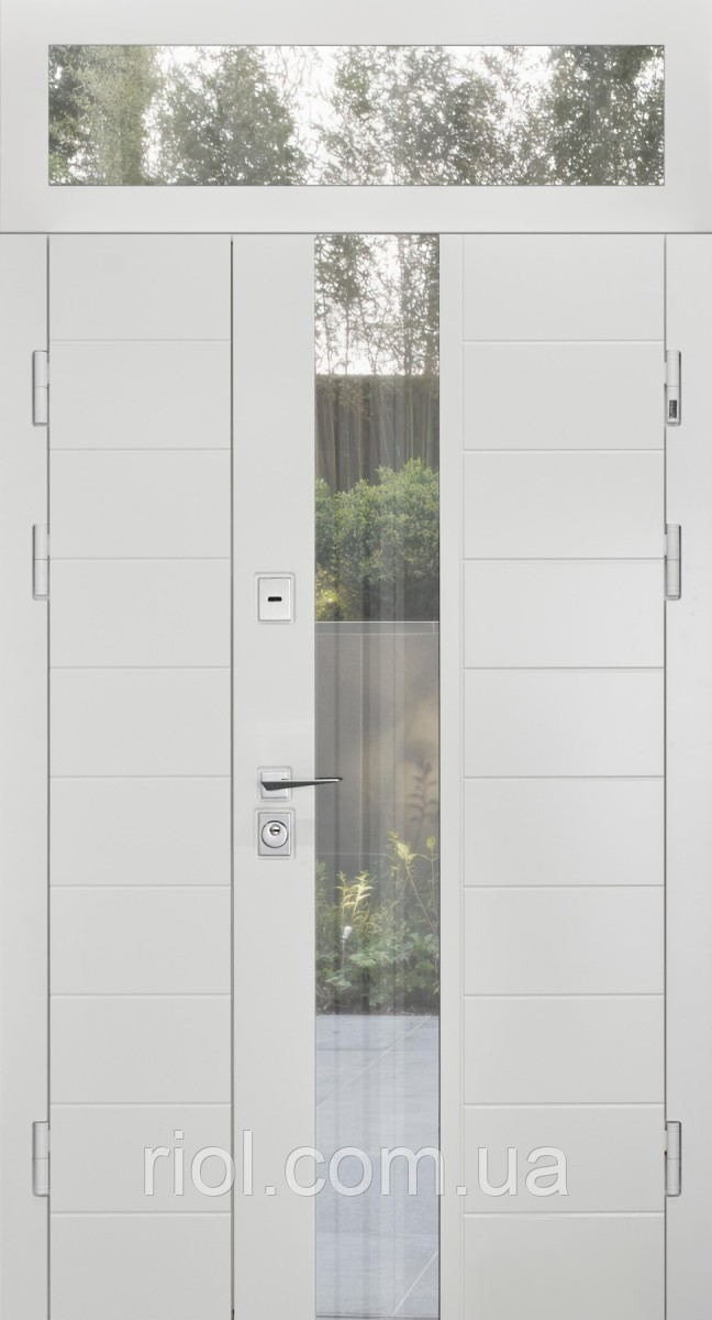 Вхідні полуторні двері з фрамугою та терморозривом Ufo Ral 9003, фото 1