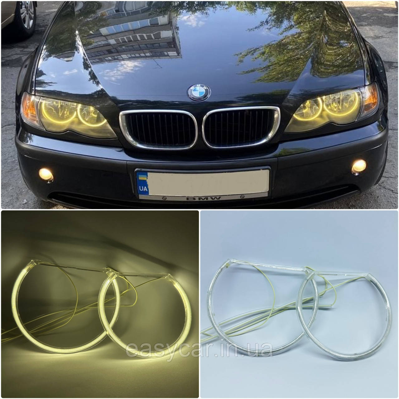 CCFL Ангельські оченята на BMW E46 без лінз Жовті