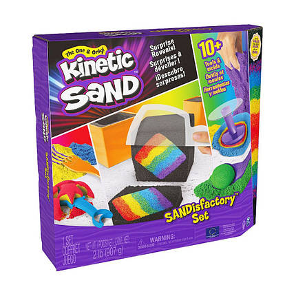 Набір піску для дитячої творчості - KINETIC SAND ФАБРИКА SANDISFACTORY (4 кольори, 907 g, аксес.), фото 1