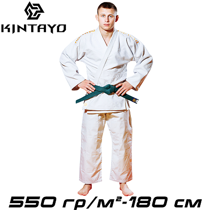 Кімоно для дзюдо біле куртка штани унісекс бавовна Kintayo Wazari White щільність 550 гр/м.кв. (180 см), фото 1