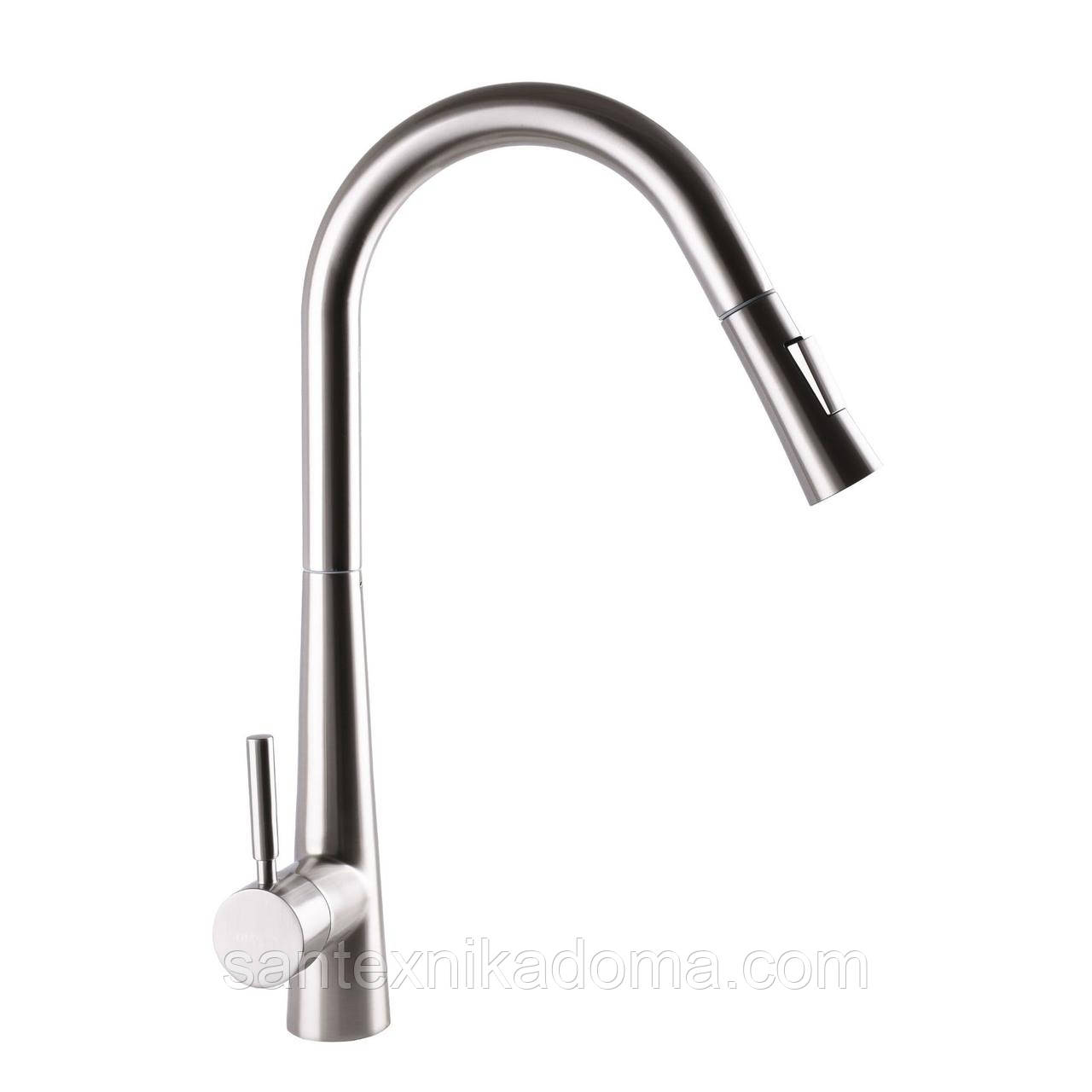 Змішувач на кухню Globus Lux LAZER GLLR-1033-StSTEEL латунь з витяжною лійкою