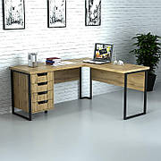 Сучасний офісний кутовий стіл із шухлядами, стіл із тумбою для комп'ютера ноутбука СМУВ-1 Дуб аппалачі
