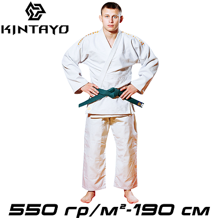 Кімоно для дзюдо біле куртка штани унісекс бавовна Kintayo Wazari White щільність 550 гр/м.кв. (190 см), фото 1