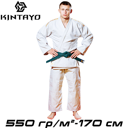 Кімоно для дзюдо біле куртка штани унісекс бавовна Kintayo Wazari White щільність 550 гр/м.кв. (170 см), фото 1