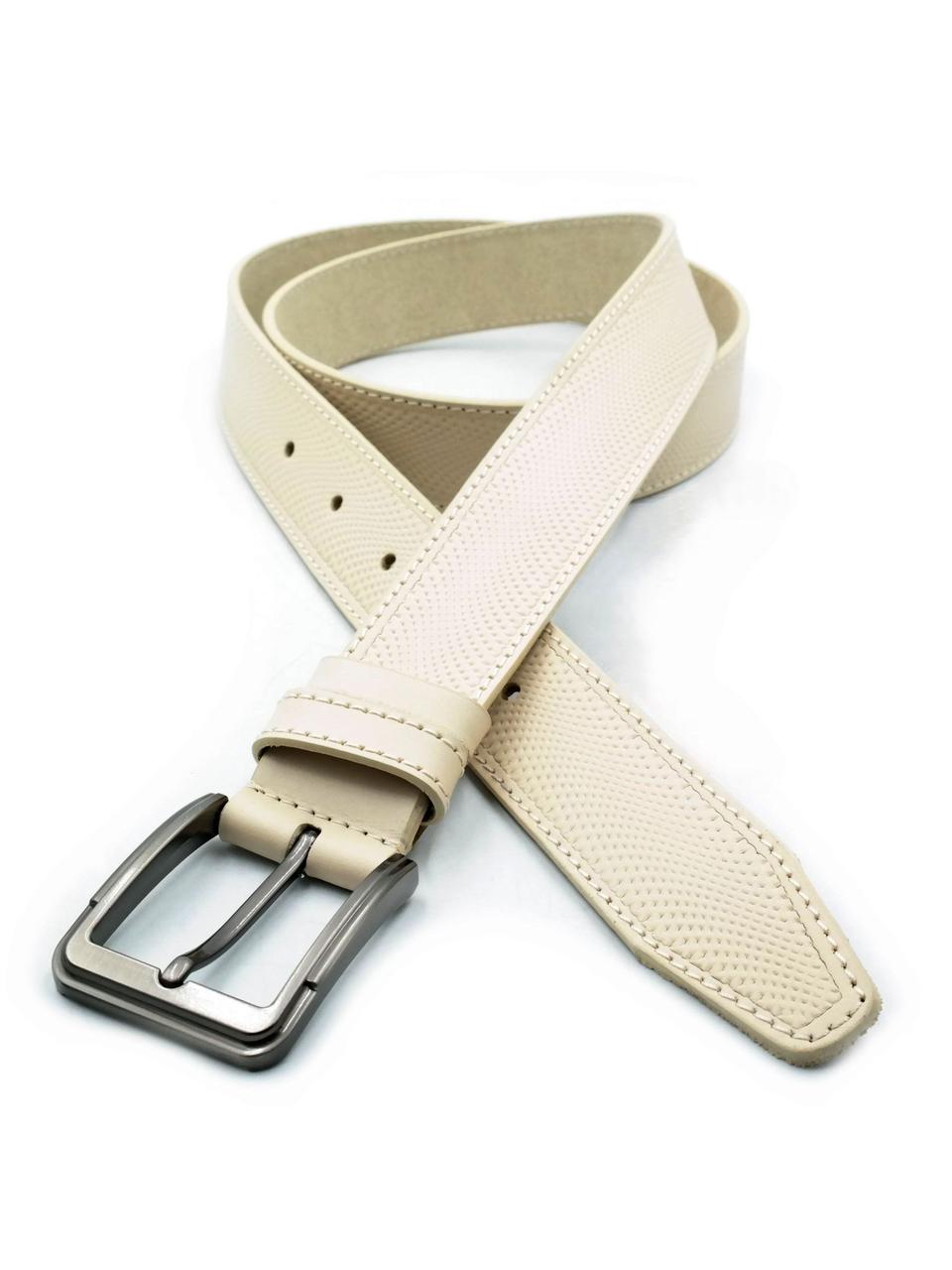 Шкіряний чоловічий ремінь Weatro 3,3 х 105-120 см Бежевий wtro-ua-33k-0023, фото 1