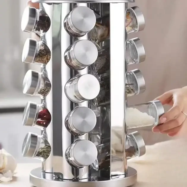 Органайзер для спецій і приправ Набір 20 скляних ємностей на круглій підставці YU227