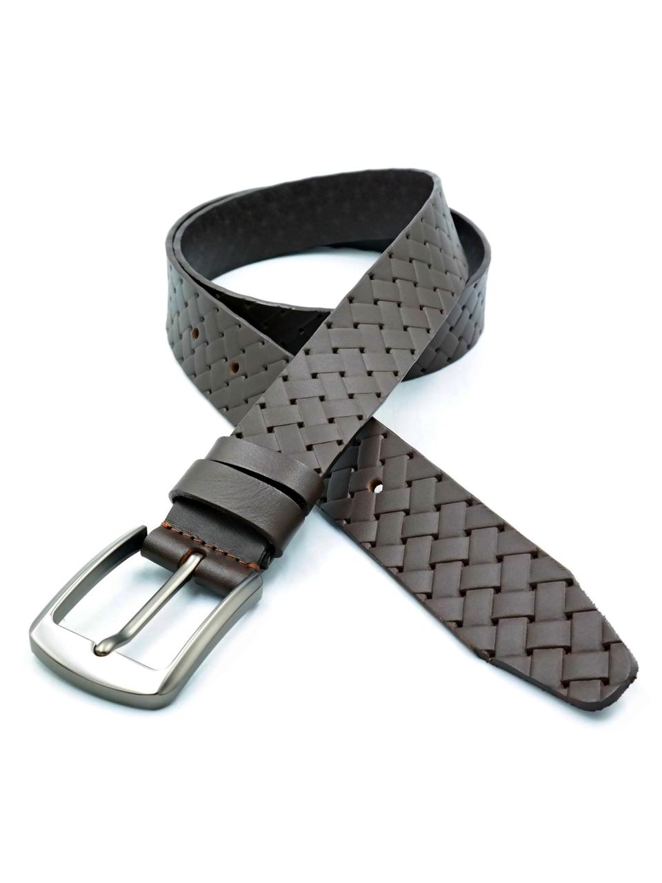 Шкіряний чоловічий ремінь Weatro 3,3 х 105-120 см Темно-коричневий wtro-ua-33k-0026, фото 1