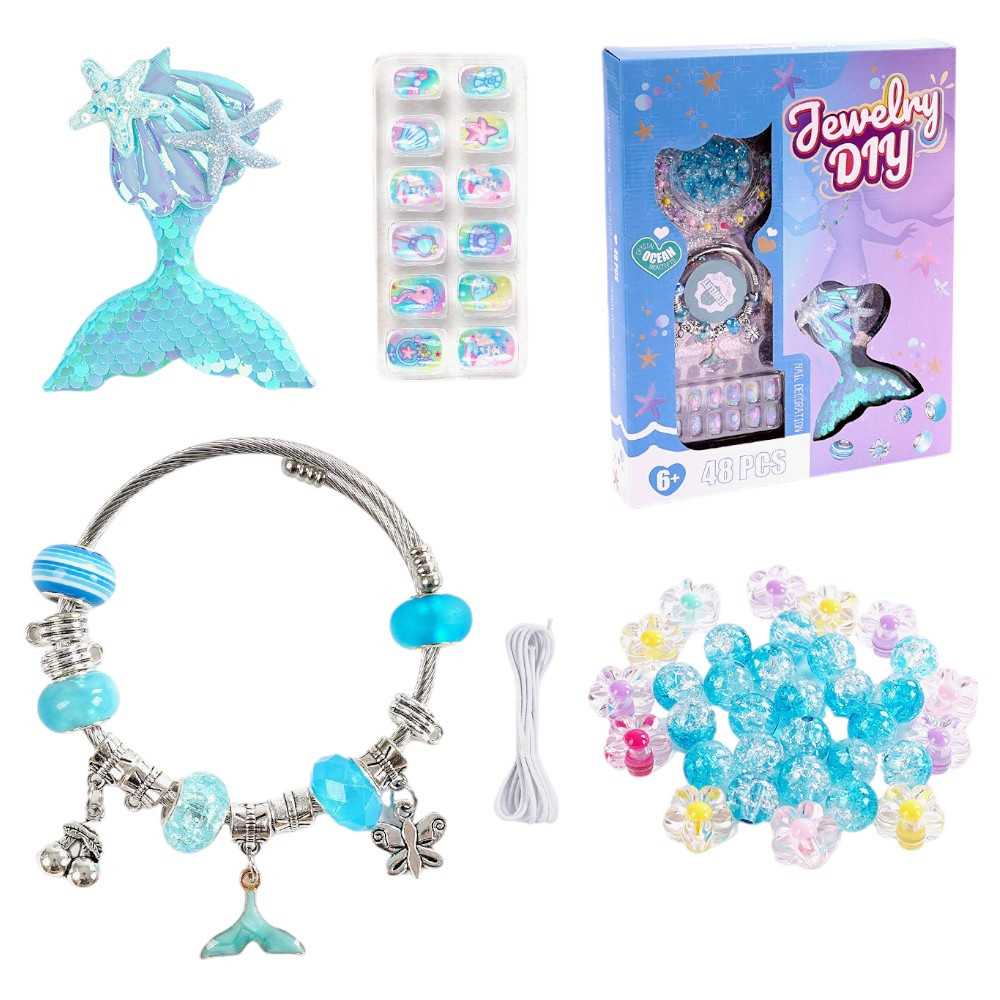 Набір прикрас для дівчинки "Русалочка" (браслет, шпилька, накладні нігті, намистини, в коробці) PX 66091