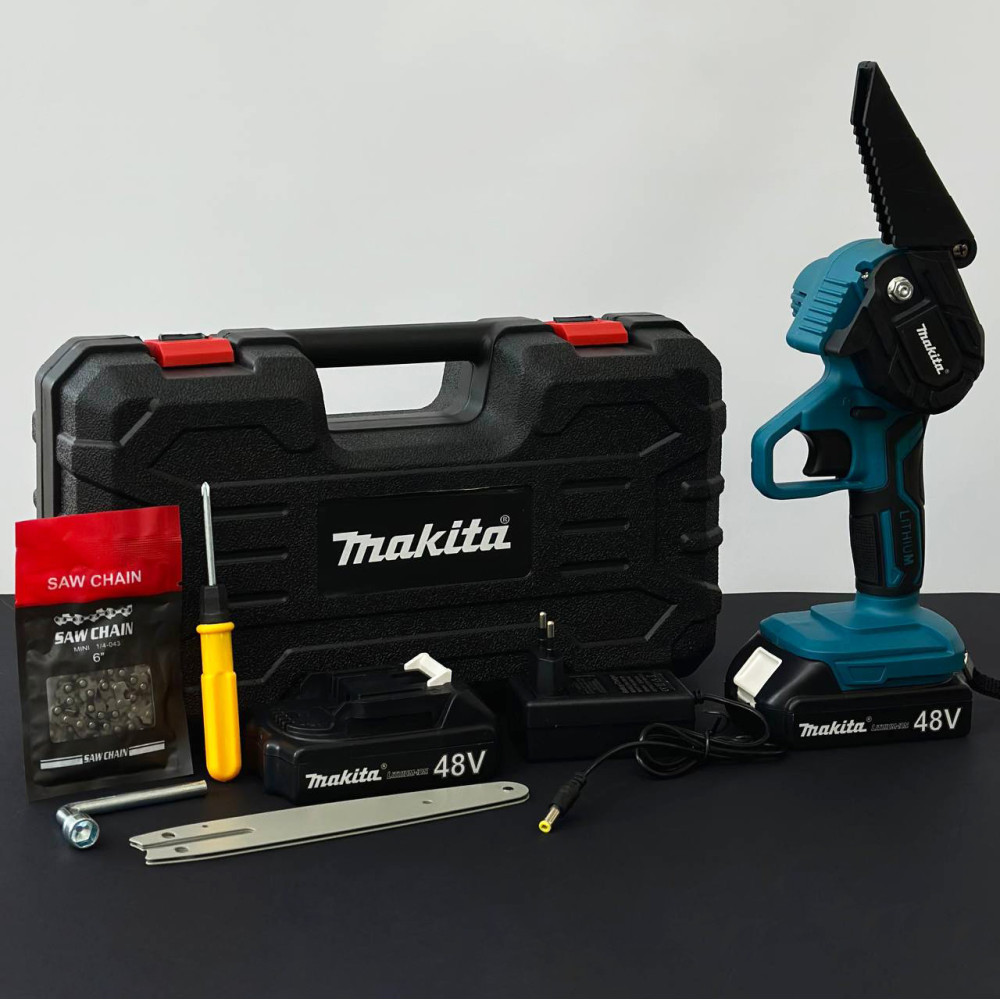 Акумуляторна ланцюгова міні пила Makita 6 дюймів у пластиковому кейсі з 2-ма акумуляторами |21V, 1/4"| 1:1 48071