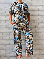 Женский стрейчевый домашний костюм - пижама оптом большого размера футболка и штаны батал р.50 54 58 62